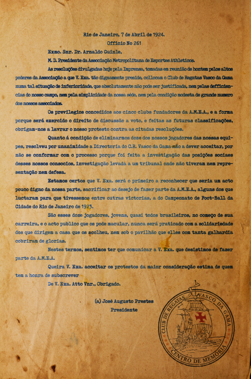 Carta Histórica do Vasco da Gama